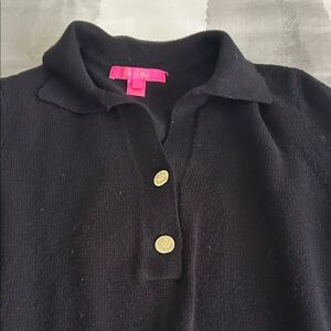 Lilly Pulitzer Black Sweater with Gold Accents buttons long sleeve